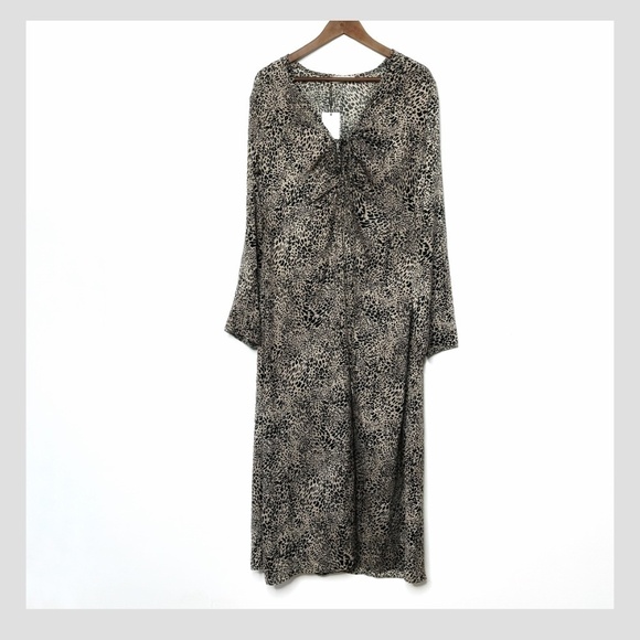 NWT Mango Dress Animal Print Long Sleeve Light Silk Feel Long Maxi Length Size 8 - Picture 11 of 15